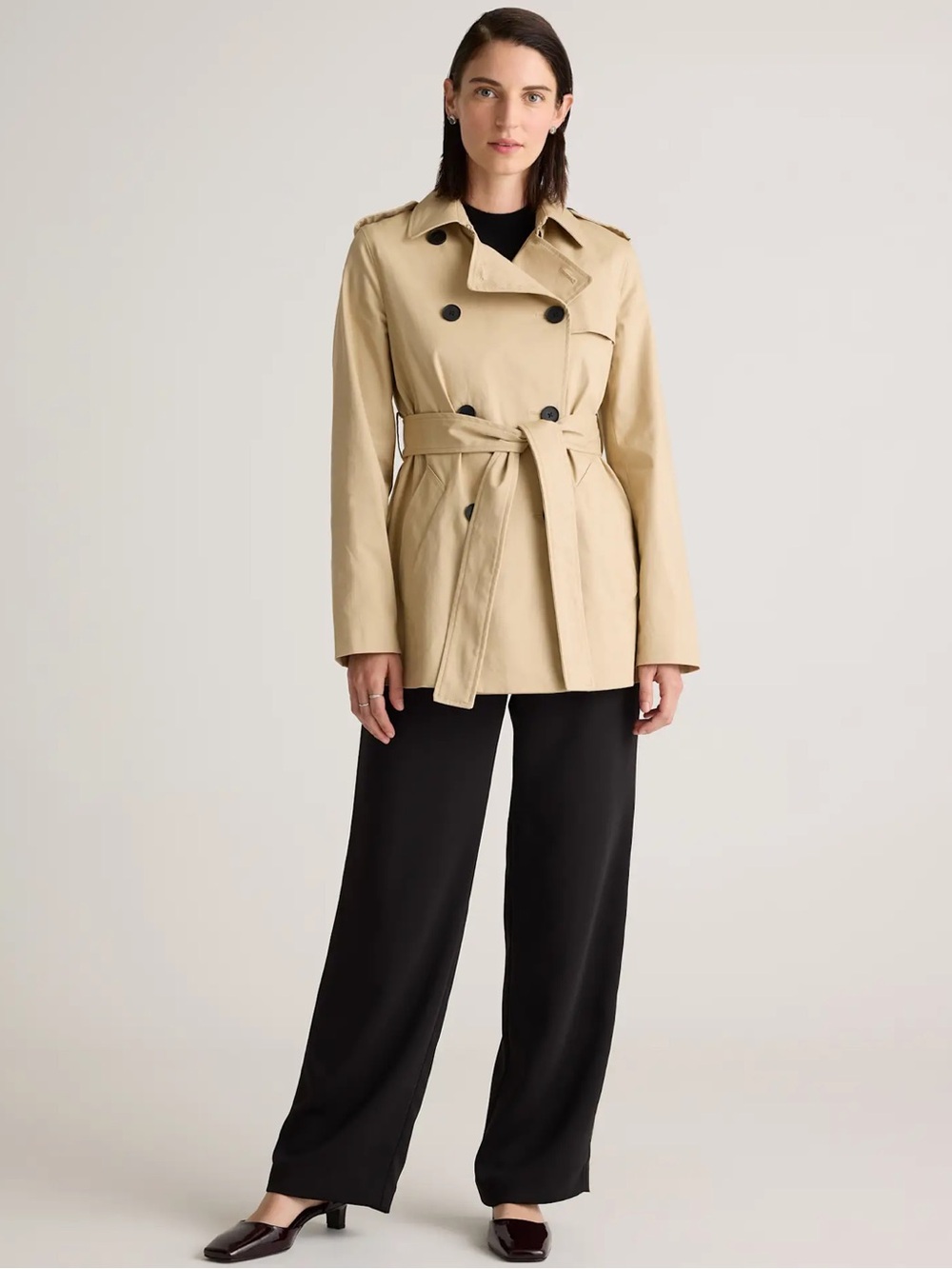 NWT QUINCE Comfort Stretch Short Trench Coat Light Khaki XS